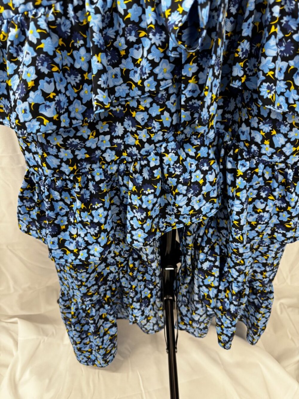 Likely Morrell Ruffled Floral Asymmetric Midi Dress Blue White Yellow Sz 6 - Picture 4 of 16